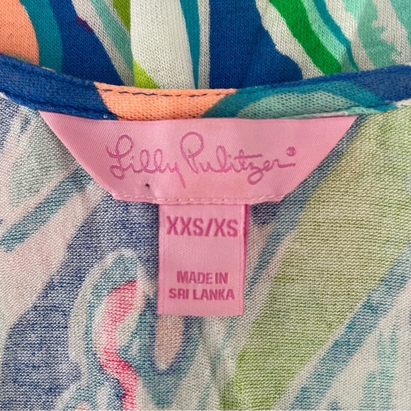 Lilly Pulitzer Seagate Cover up Tippy caftan top tassels deep back pink blue XS - Picture 12 of 14